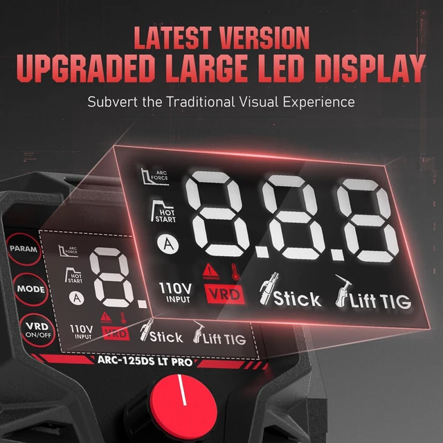 Alt view image 2 of 7 - 125Amp Mini Stick Welder ARC Welding Machine with Lift TIG Torch Portable Large LED Display Hot Start Arc force IGBT 110V MMA Welder Machine
