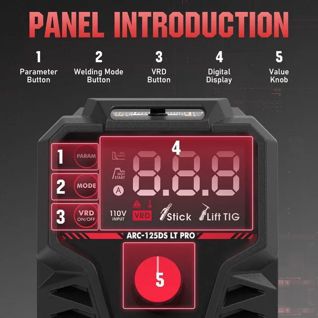 Alt view image 4 of 7 - 125Amp Mini Stick Welder ARC Welding Machine with Lift TIG Torch Portable Large LED Display Hot Start Arc force IGBT 110V MMA Welder Machine