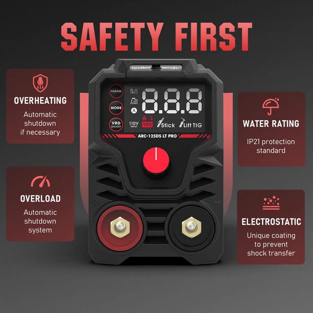 Alt view image 7 of 7 - 125Amp Mini Stick Welder ARC Welding Machine with Lift TIG Torch Portable Large LED Display Hot Start Arc force IGBT 110V MMA Welder Machine