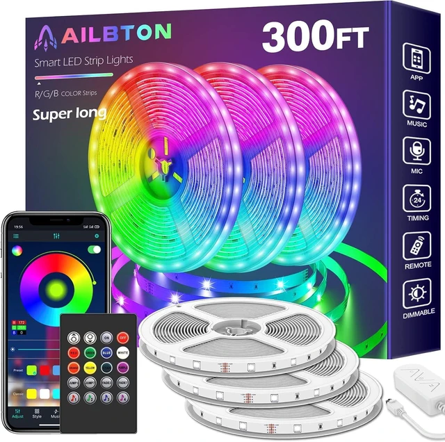 Main image of 300ft Led Strip Lights(3 Rolls of 100ft led Lights) Ultra Long Led Light Strip with App Voice Control Remote,5050 RGB Music Sync Color Changing Led Lights for Bedroom,Party,Home Decoration