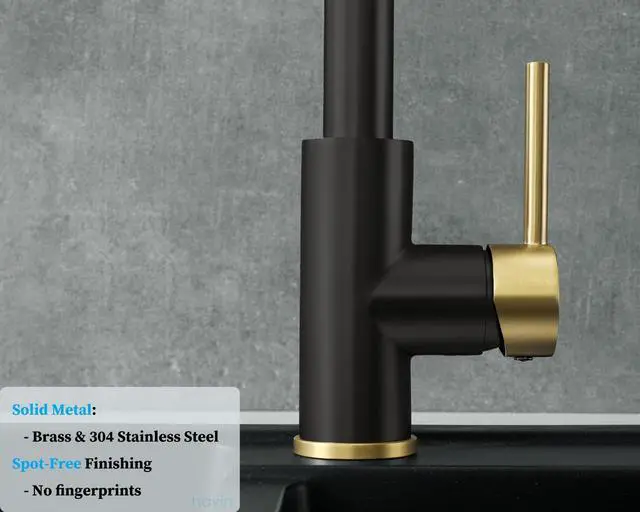 Alt view image 6 of 7 - Black Gold Kitchen Faucet,Stainless Steel Pull down Sprayer, cUPC Cartridge,without deck plate,For 1 Hole Sink