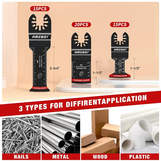 Alt view image 2 of 7 - 50 Pcs Bi-Metal Multitool Blades for Wood with Nails, Metal, Wood Professional Curved Edge Oscillating Saw Blades Compatible with Dewalt Milwaukee Ryobi Rockwell