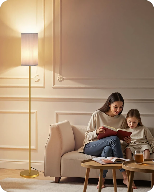 Alt view image 4 of 7 - 2Pack 64.2 Dimmable Floor Lamp for Living Room with Remote & Foot Switch, Corner Floor Lamp for Bedroom, Includes A19 Bulb, Modern Standing Tall Lamp, ETL Listed White and Gold DCW17LDP205