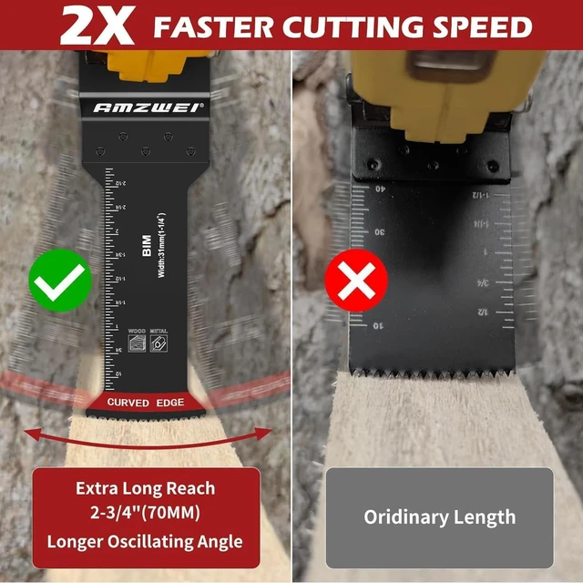 Alt view image 5 of 7 - 50 Pcs Bi-Metal Multitool Blades for Wood with Nails, Metal, Wood Professional Curved Edge Oscillating Saw Blades Compatible with Dewalt Milwaukee Ryobi Rockwell