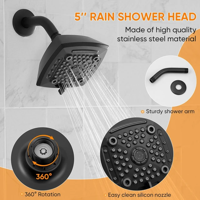 Alt view image 4 of 7 - Black Shower Head And Faucet Set Complete With Valve Shower Fixtures With 6 Inch High Pressure Rain Shower Head Trim kit Regaderas Para bBaño Modernas