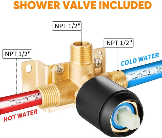 Alt view image 5 of 7 - Black Shower Head And Faucet Set Complete With Valve Shower Fixtures With 6 Inch High Pressure Rain Shower Head Trim kit Regaderas Para bBaño Modernas