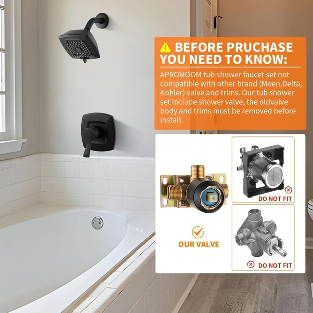 Alt view image 2 of 7 - Black Shower Head And Faucet Set Complete With Valve Shower Fixtures With 6 Inch High Pressure Rain Shower Head Trim kit Regaderas Para bBaño Modernas