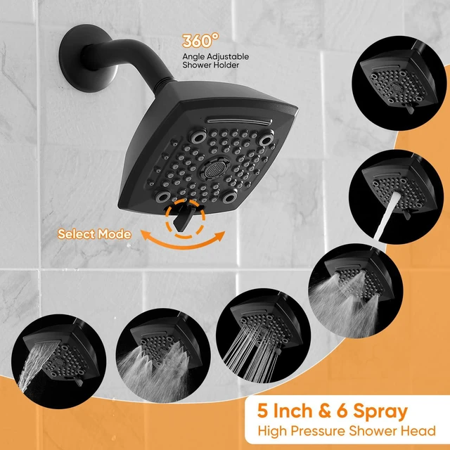 Alt view image 6 of 7 - Black Shower Head And Faucet Set Complete With Valve Shower Fixtures With 6 Inch High Pressure Rain Shower Head Trim kit Regaderas Para bBaño Modernas