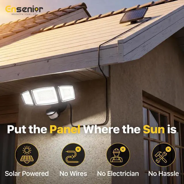 Alt view image 4 of 7 - Solar Flood Lights Outdoor, Split Panel Design, White, 2-Pack Remote included, 1800LM, 5 modes, 3 adjustable heads, 270° coverage, 180° motion detection up to 75ft, IP65 waterproof