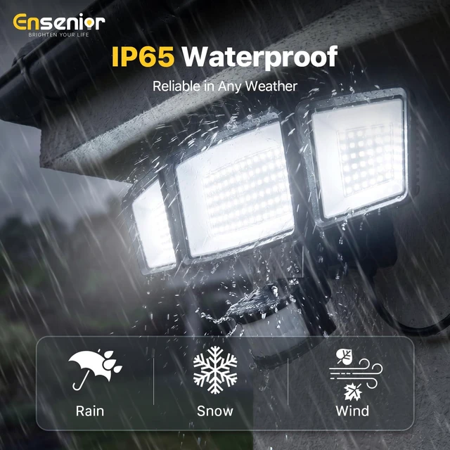 Alt view image 6 of 7 - Solar Flood Lights Outdoor, Split Panel Design, White, 2-Pack Remote included, 1800LM, 5 modes, 3 adjustable heads, 270° coverage, 180° motion detection up to 75ft, IP65 waterproof