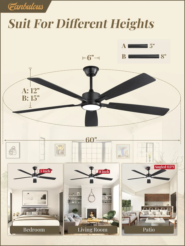 Alt view image 7 of 7 - 60 Inch Ceiling Fans with Lights and Remote, Black Stepless CCT & Dimmable, 20W LED, 6-Speed, Timer, Reversible Quiet DC Motor, Quick Setup, for Bedroom, Living Room, Apartment