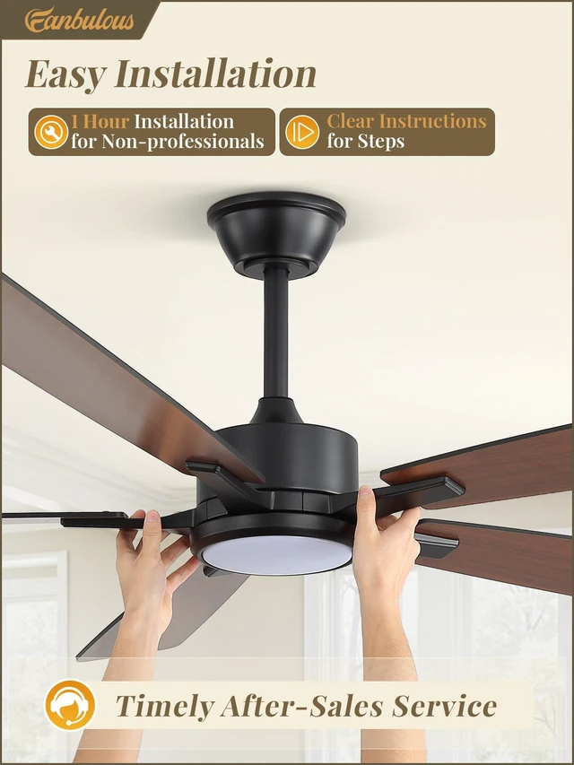 Alt view image 6 of 7 - 60 Inch Ceiling Fans with Lights and Remote, Black Stepless CCT & Dimmable, 20W LED, 6-Speed, Timer, Reversible Quiet DC Motor, Quick Setup, for Bedroom, Living Room, Apartment