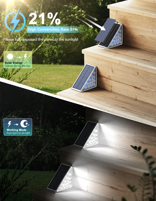 Alt view image 2 of 6 - Solar Step Lights - Waterproof Outdoor Decor, IP67 Solar Lights for Yard, Patio, Garden, Walkways, Front Door, Pathway, Driveway (12)