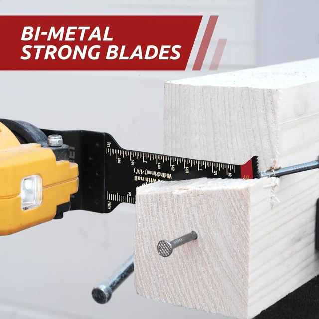 Alt view image 7 of 7 - 50 Pcs Bi-Metal Multitool Blades for Wood with Nails, Metal, Wood Professional Curved Edge Oscillating Saw Blades Compatible with Dewalt Milwaukee Ryobi Rockwell