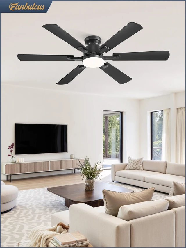 Alt view image 7 of 7 - 52 Inch Flush Mount Ceiling Fan with 3000-6000K Dimmable Lights APP & Remote Control, 6 Blades, 6 Speeds, Quiet Reversible Motor, Low Profile, Easy Install for Bedroom Living Room, Black