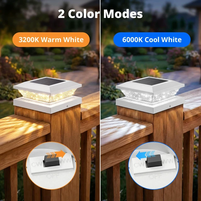Alt view image 2 of 7 - 4x4 Solar Post Cap Lights Outdoor 4 Pack, Waterproof Solar Fence Light for Wooden/Vinyl Post, 2 Color Outside Deck Patio Porch Decor, White