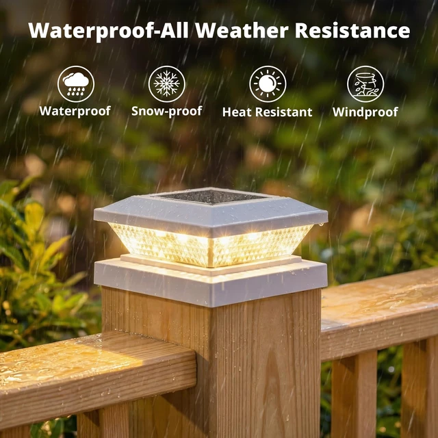 Alt view image 3 of 7 - 4x4 Solar Post Cap Lights Outdoor 4 Pack, Waterproof Solar Fence Light for Wooden/Vinyl Post, 2 Color Outside Deck Patio Porch Decor, White