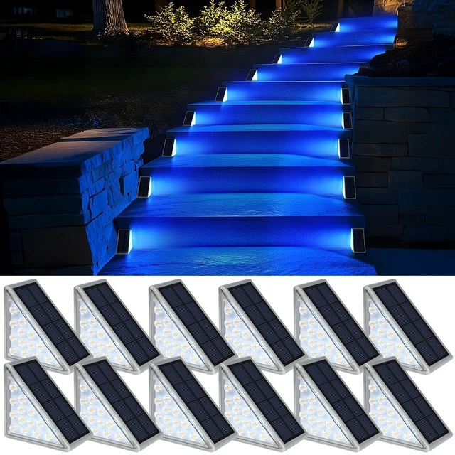 Main image of 12 Pack Solar Stair Lights, Outdoor Step Lights with Waterproof IP67, Blue Color LED Solar Light for Outside Light Decor for Stair, Deck, Front Step, Front Porch, Patio and Backyard