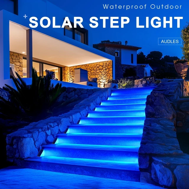 Alt view image 2 of 7 - 12 Pack Solar Stair Lights, Outdoor Step Lights with Waterproof IP67, Blue Color LED Solar Light for Outside Light Decor for Stair, Deck, Front Step, Front Porch, Patio and Backyard