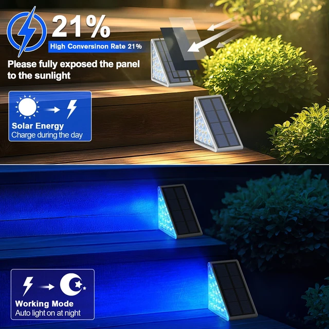 Alt view image 3 of 7 - 12 Pack Solar Stair Lights, Outdoor Step Lights with Waterproof IP67, Blue Color LED Solar Light for Outside Light Decor for Stair, Deck, Front Step, Front Porch, Patio and Backyard