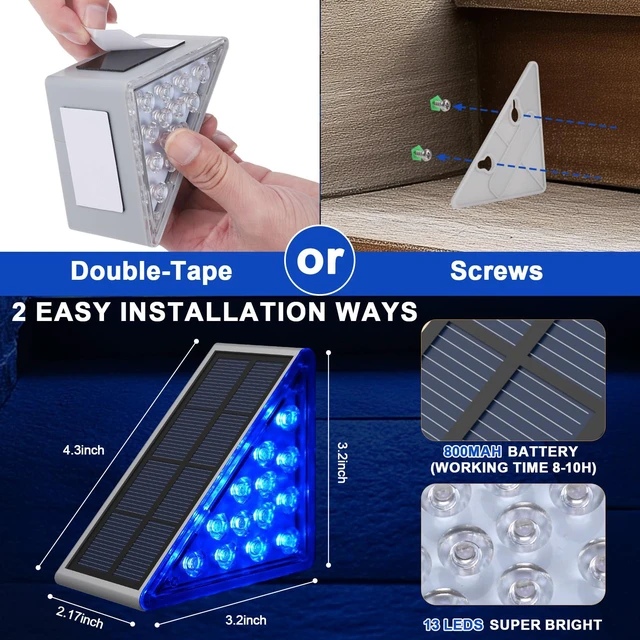 Alt view image 4 of 7 - 12 Pack Solar Stair Lights, Outdoor Step Lights with Waterproof IP67, Blue Color LED Solar Light for Outside Light Decor for Stair, Deck, Front Step, Front Porch, Patio and Backyard