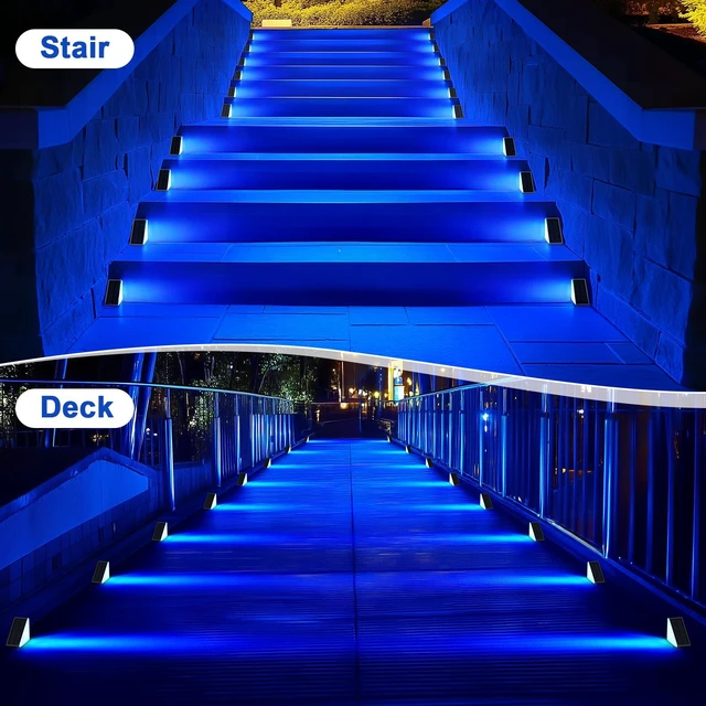 Alt view image 5 of 7 - 12 Pack Solar Stair Lights, Outdoor Step Lights with Waterproof IP67, Blue Color LED Solar Light for Outside Light Decor for Stair, Deck, Front Step, Front Porch, Patio and Backyard