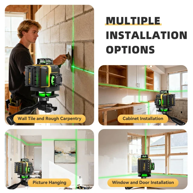 Alt view image 6 of 7 - Cross Laser Level - 360° Self Leveling Laser for Tile, Picture Hanging, Home Renovation, Indoor Project (Dark Yellow)