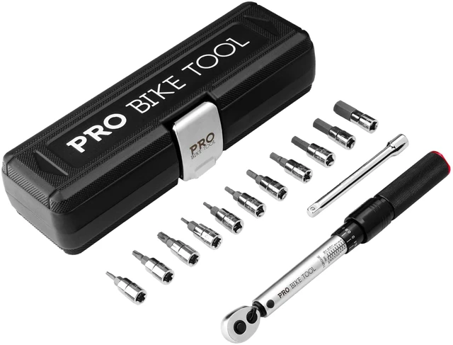 Main image of Bike Torque Wrench Set - 1/4 Inch Drive, 2.2-16.9 Nm 20-150 in-lb, Allen & Torx Bits, Extension Bar, Protective Storage Case