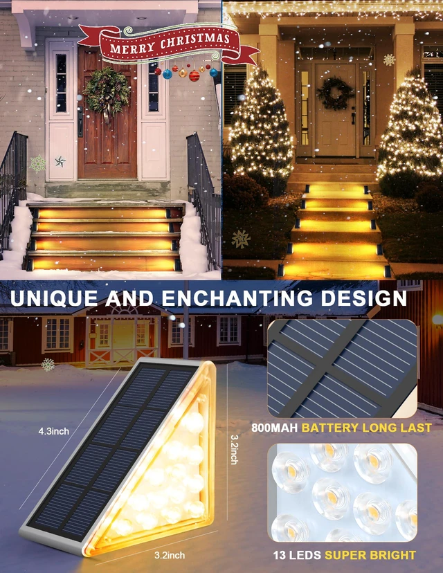 Alt view image 6 of 7 - LED Solar Step Lights Waterproof Outdoor Stair Lights, Warm White Solar Deck Lights IP67 Solar Decoration Lights for Yard, Patio, Garden, Walkways, Front Door, Pathway, Driveway, Porch 12 Pack