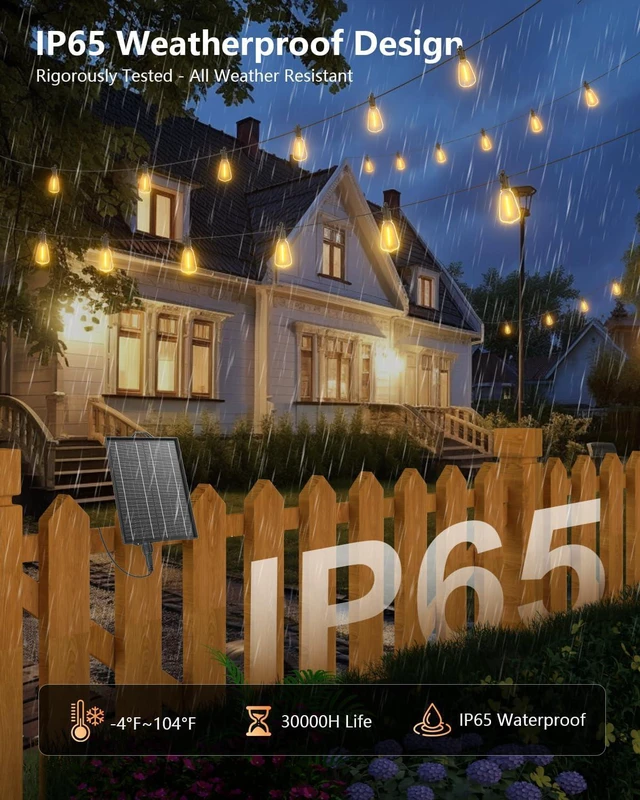 Alt view image 3 of 7 - 78FT Solar String Lights Outdoor, 35+1 Shatterproof LED Bulbs Waterproof, Remote Control, Dimmable, Timer, 3 Light Modes, Up to 26H Runtime for Backyard, Patio and Party Decor