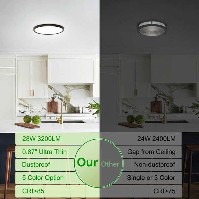 Alt view image 3 of 6 - 8 Pack 3200lm LED Flush Mount Ceiling Light 12 Inch,5CCT Adjustable, Super Slim 0.87 inch led Ceiling Light Fixture for Bedroom, Living Room, Dining Room (Black, 8-Pack)