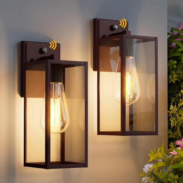 Main image of 2 Pack 15'' Oil Rubbed Bronze Dusk to Dawn Outdoor Front Porch Lights for Outside, Large Exterior Lighting Fixtures Wall Mount for House, Wall Sconce Lamp, Waterproof Lantern Coach Lights for Garage