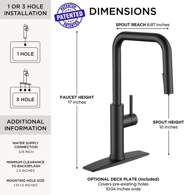 Alt view image 2 of 7 - Kitchen Faucet with Pull Down Sprayer, Black High U-Spout Lead-Free, Single Handle, Stainless Steel Sink Faucet, 1 or 3 Hole Deck Mount for RV Bar Farmhouse Laundry Outdoor
