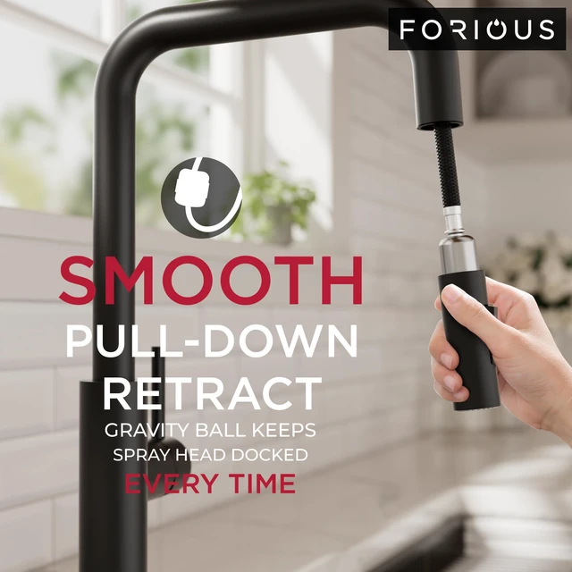 Alt view image 4 of 7 - Kitchen Faucet with Pull Down Sprayer, Black High U-Spout Lead-Free, Single Handle, Stainless Steel Sink Faucet, 1 or 3 Hole Deck Mount for RV Bar Farmhouse Laundry Outdoor