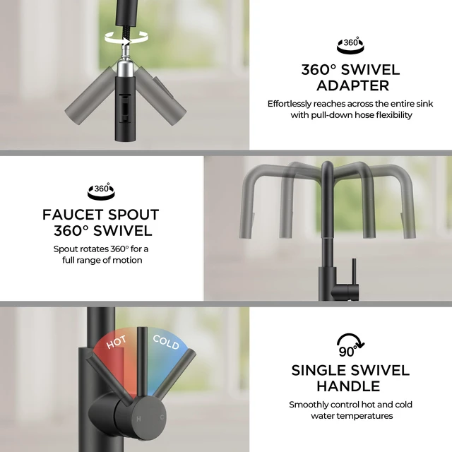 Alt view image 6 of 7 - Kitchen Faucet with Pull Down Sprayer, Black High U-Spout Lead-Free, Single Handle, Stainless Steel Sink Faucet, 1 or 3 Hole Deck Mount for RV Bar Farmhouse Laundry Outdoor