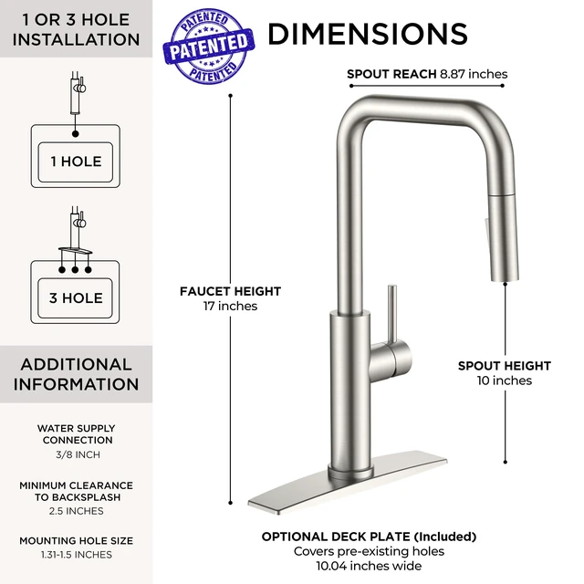 Alt view image 2 of 7 - Kitchen Faucet with Pull Down Sprayer, Stainless Steel High U-Spout Lead-Free, Single Handle, Brushed Nickel Sink Faucet, 1 or 3 Hole Deck Mount for RV Bar Farmhouse Laundry Outdoor