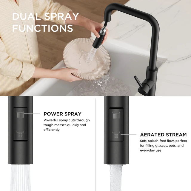 Alt view image 3 of 7 - Kitchen Faucet with Pull Down Sprayer, Black High U-Spout Lead-Free, Single Handle, Stainless Steel Sink Faucet, 1 or 3 Hole Deck Mount for RV Bar Farmhouse Laundry Outdoor