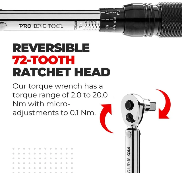 Alt view image 6 of 7 - Bike Torque Wrench Set - 1/4 Inch Drive, 2.2-16.9 Nm 20-150 in-lb, Allen & Torx Bits, Extension Bar, Protective Storage Case