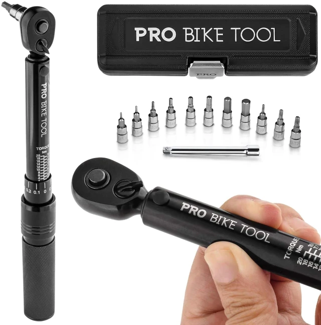 Main image of Bike Torque Wrench Set - 1/4 Inch Drive, 2.2-16.9 Nm 20-150 in-lb, Allen & Torx Bits, Extension Bar, Protective Storage Case