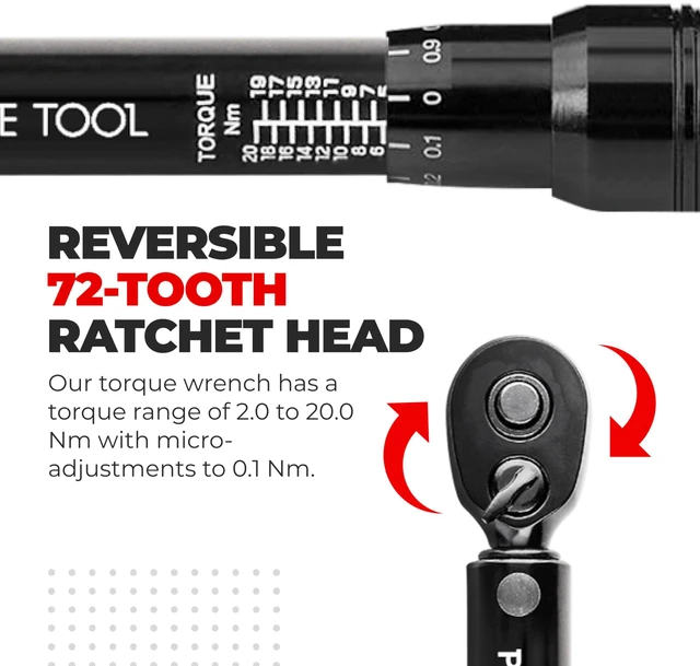 Alt view image 6 of 7 - Bike Torque Wrench Set - 1/4 Inch Drive, 2.2-16.9 Nm 20-150 in-lb, Allen & Torx Bits, Extension Bar, Protective Storage Case