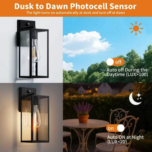 Alt view image 2 of 7 - 15'' Black Dusk to Dawn Outdoor Front Porch Lights for Outside, Large Exterior Lighting Fixtures Wall Mount for House, Wall Sconce Lamp, Waterproof Lantern Coach Lights for Garage, Entryway,Yard