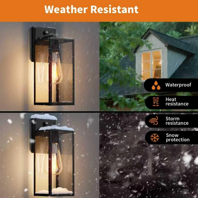 Alt view image 4 of 7 - 15'' Black Dusk to Dawn Outdoor Front Porch Lights for Outside, Large Exterior Lighting Fixtures Wall Mount for House, Wall Sconce Lamp, Waterproof Lantern Coach Lights for Garage, Entryway,Yard