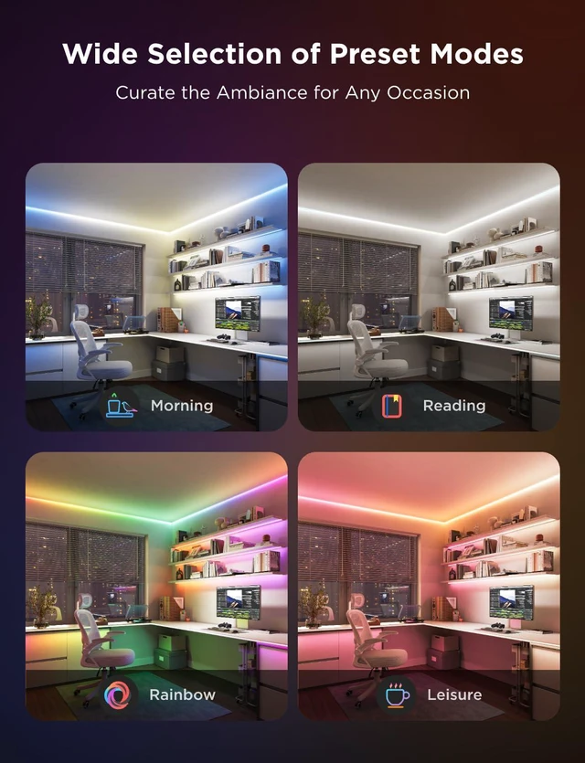 Alt view image 5 of 7 - 9.8ft COB LED Strip Light Pro, RGBICW Light with Warm White, WiFi Work with Alexa, Google Assistant and Matter, Smart Strip Lights, LED Lights for Bedroom, Color Changing
