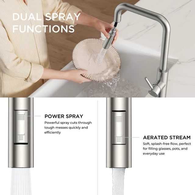 Alt view image 3 of 7 - Kitchen Faucet with Pull Down Sprayer, Stainless Steel High U-Spout Lead-Free, Single Handle, Brushed Nickel Sink Faucet, 1 or 3 Hole Deck Mount for RV Bar Farmhouse Laundry Outdoor