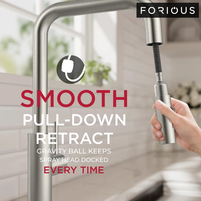 Alt view image 4 of 7 - Kitchen Faucet with Pull Down Sprayer, Stainless Steel High U-Spout Lead-Free, Single Handle, Brushed Nickel Sink Faucet, 1 or 3 Hole Deck Mount for RV Bar Farmhouse Laundry Outdoor