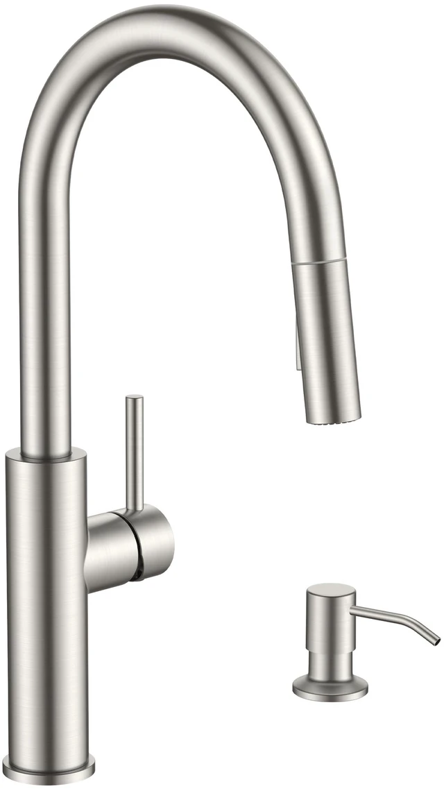 Main image of Kitchen Faucet with Soap Dispenser, High Arc Stainless Steel Lead-Free, Single Handle, Brushed Nickel Pull Down Sink Faucets,1 or 3 Hole Deck Mount for RV Bar Laundry Outdoor