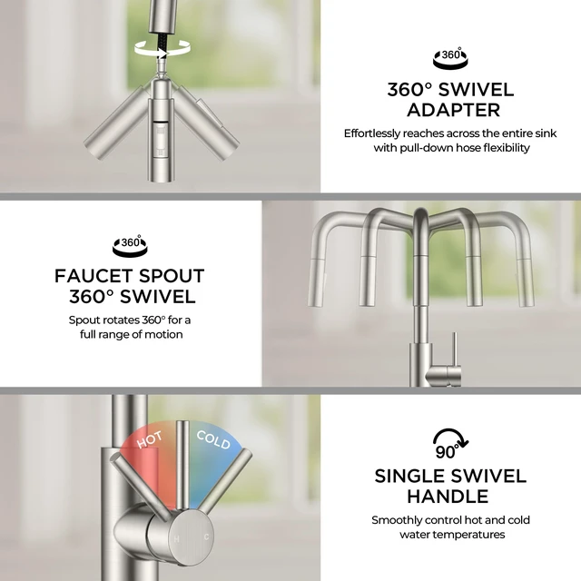 Alt view image 6 of 7 - Kitchen Faucet with Pull Down Sprayer, Stainless Steel High U-Spout Lead-Free, Single Handle, Brushed Nickel Sink Faucet, 1 or 3 Hole Deck Mount for RV Bar Farmhouse Laundry Outdoor