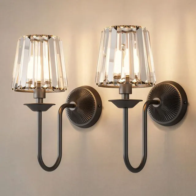 Main image of Black Battery Operated Wall Sconces Set of Two, Crystal Wireless Rechargeable Wall Lights with Remote, Dimmable 3 CCT and 12 RGB Cordless Wall Lamps for Bedroom Living Room Hallway Decor