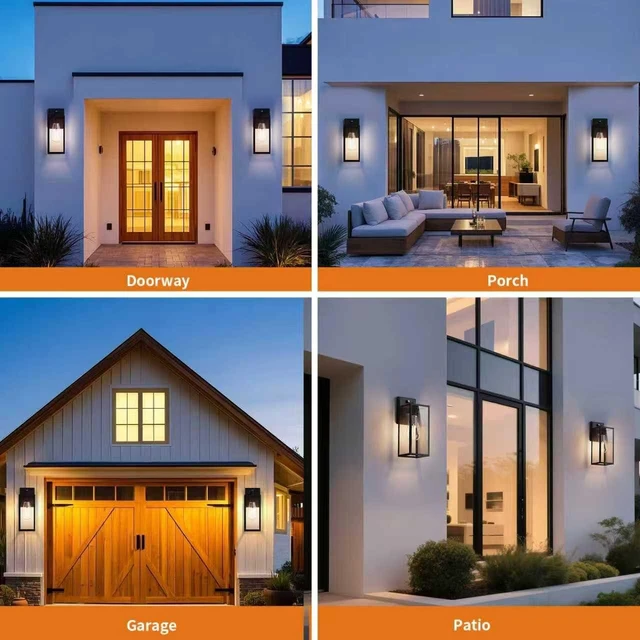 Alt view image 7 of 7 - 15'' Black Dusk to Dawn Outdoor Front Porch Lights for Outside, Large Exterior Lighting Fixtures Wall Mount for House, Wall Sconce Lamp, Waterproof Lantern Coach Lights for Garage, Entryway,Yard