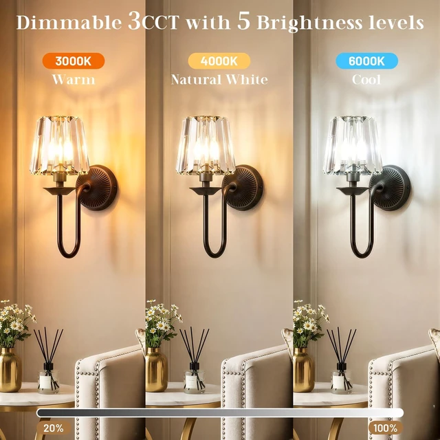 Alt view image 4 of 7 - Black Battery Operated Wall Sconces Set of Two, Crystal Wireless Rechargeable Wall Lights with Remote, Dimmable 3 CCT and 12 RGB Cordless Wall Lamps for Bedroom Living Room Hallway Decor